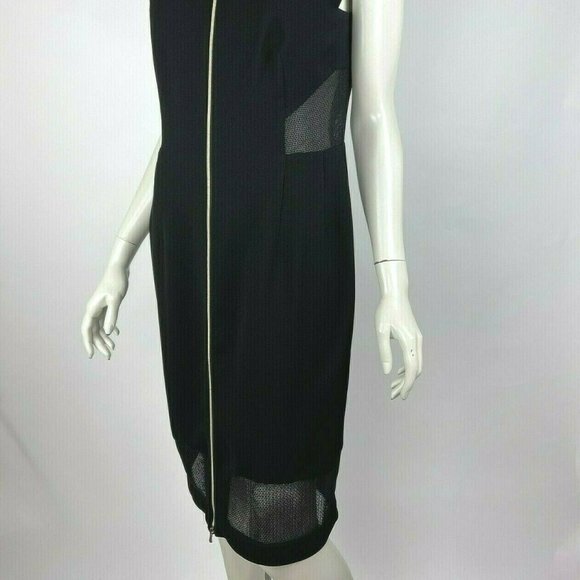 L'Agence Mesh Cutout Zip-Front Dress Cap Sleeve Crew Neck Midi Black Women 8 - Picture 14 of 16